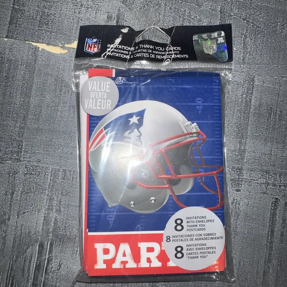 NFL NEW ENGLAND PATRIOTS INVITATIONS AND THANK YOU NOTES (8ct ea.) ~ Supplies